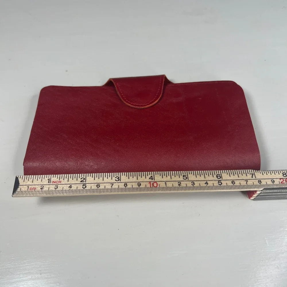 Parine Red Leather Checkbook Wallet Snap Tab Organizer Clutch